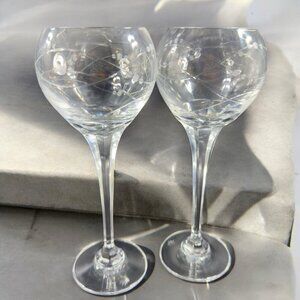 Royal Doulton PRECIOUS Pattern Clear Crystal Goblet Etched Glasses Cups Set 2